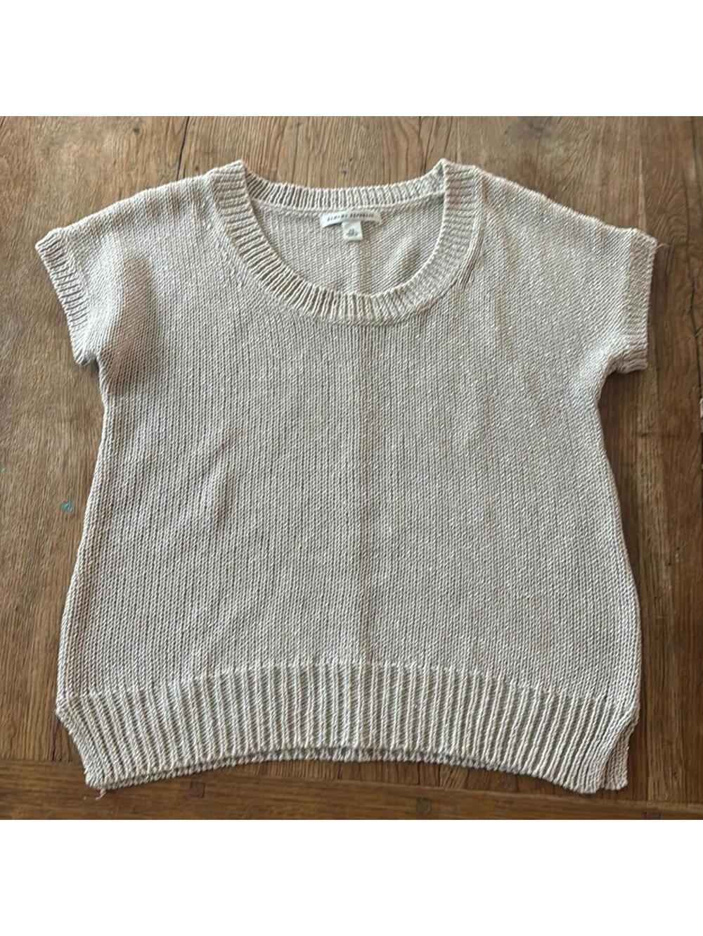 Banana Republic Knit Top Women's XS Tan Shimmer Short Sleeve